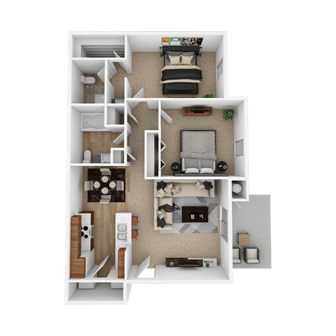 a 3d floor plan of a 1 bedroom apartment